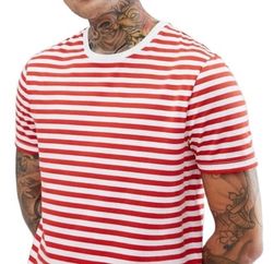red and white casual striped t shirt