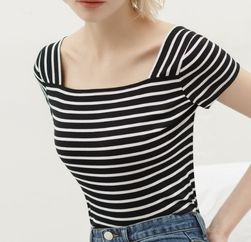 short sleeve casual black and white striped t shirt