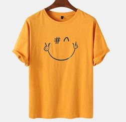 orange smiley printed graphic t shirt manufacturer